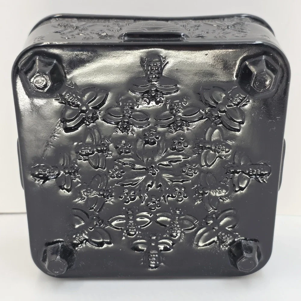 Vintage Tiara Indiana Glass Black Onyx Honey Bee Box Candy BASE ONLY Peg Footed